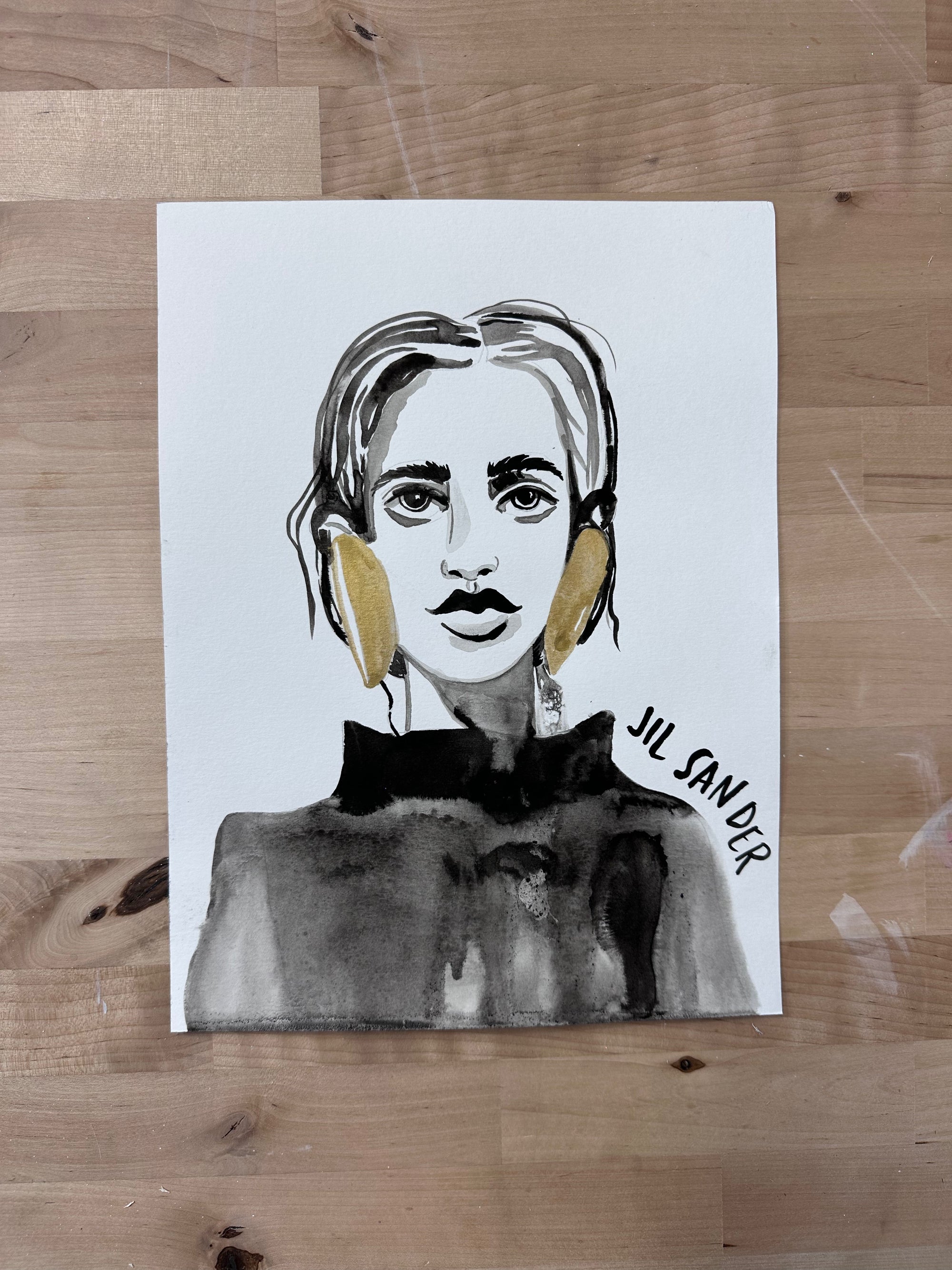 'Jil Sander Look' 9x12in Original Drawing