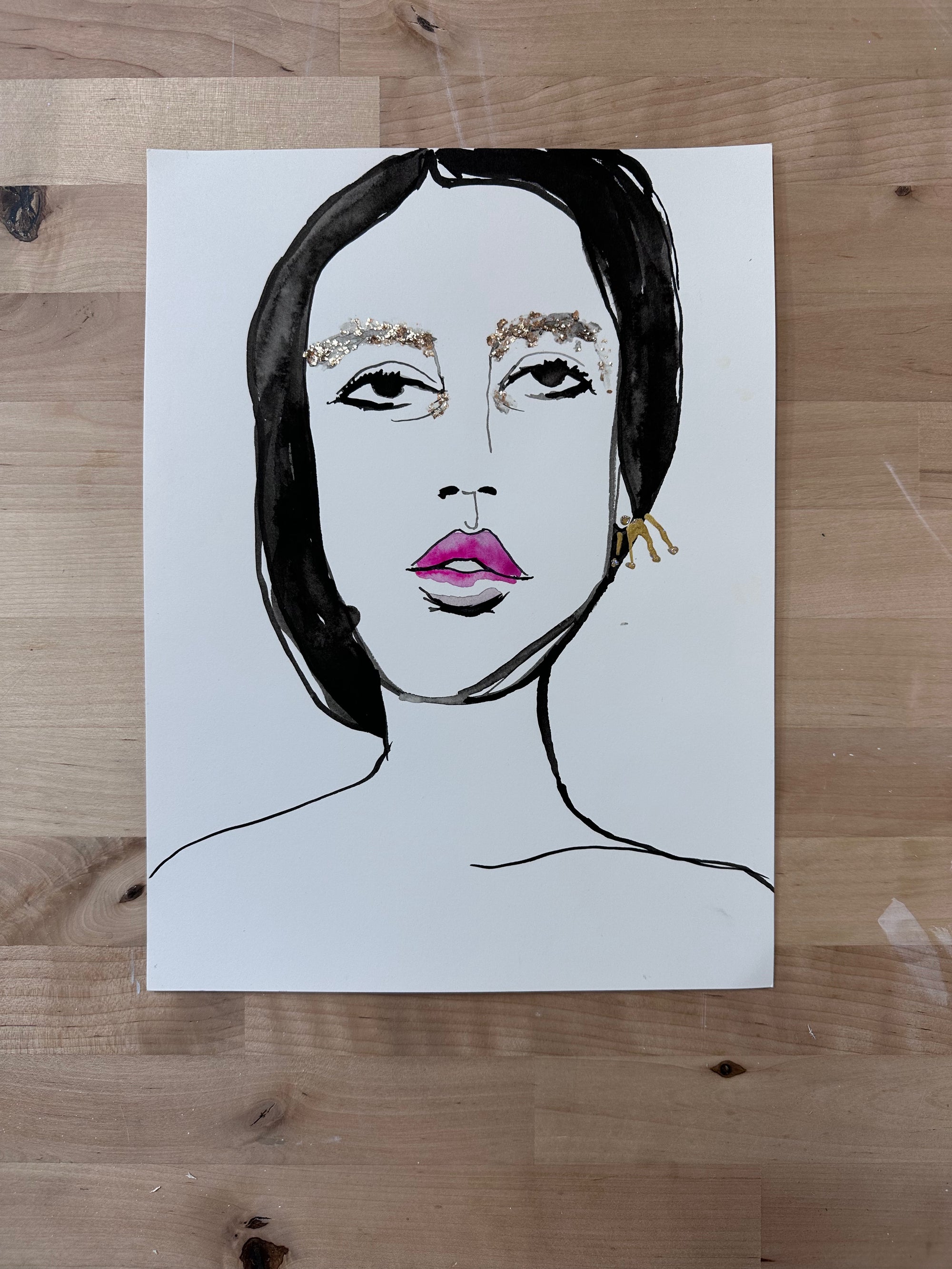 'Embellished Brows' 9x12in Original Drawing