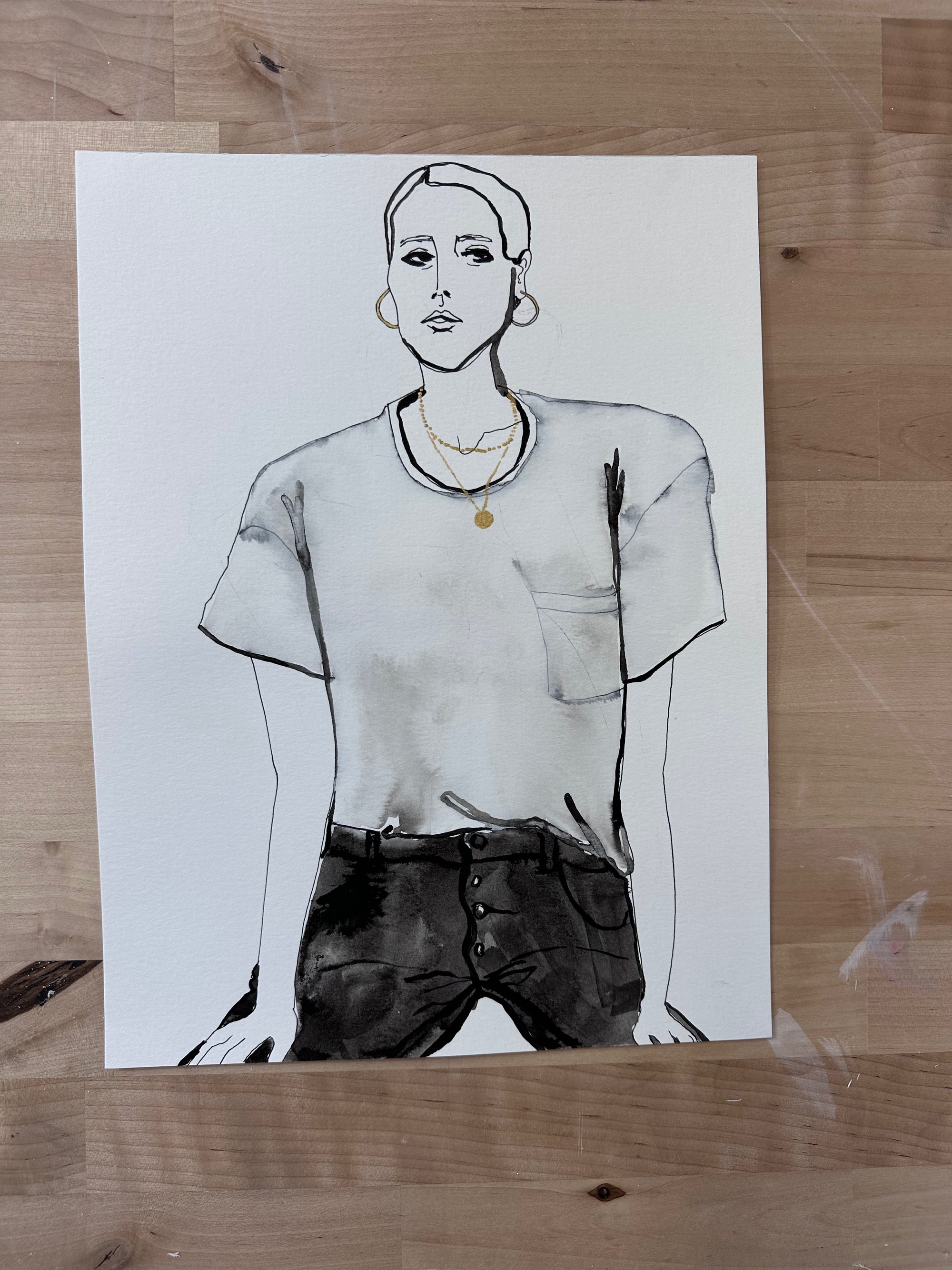 'Madewell Look' 9x12in Original Drawing