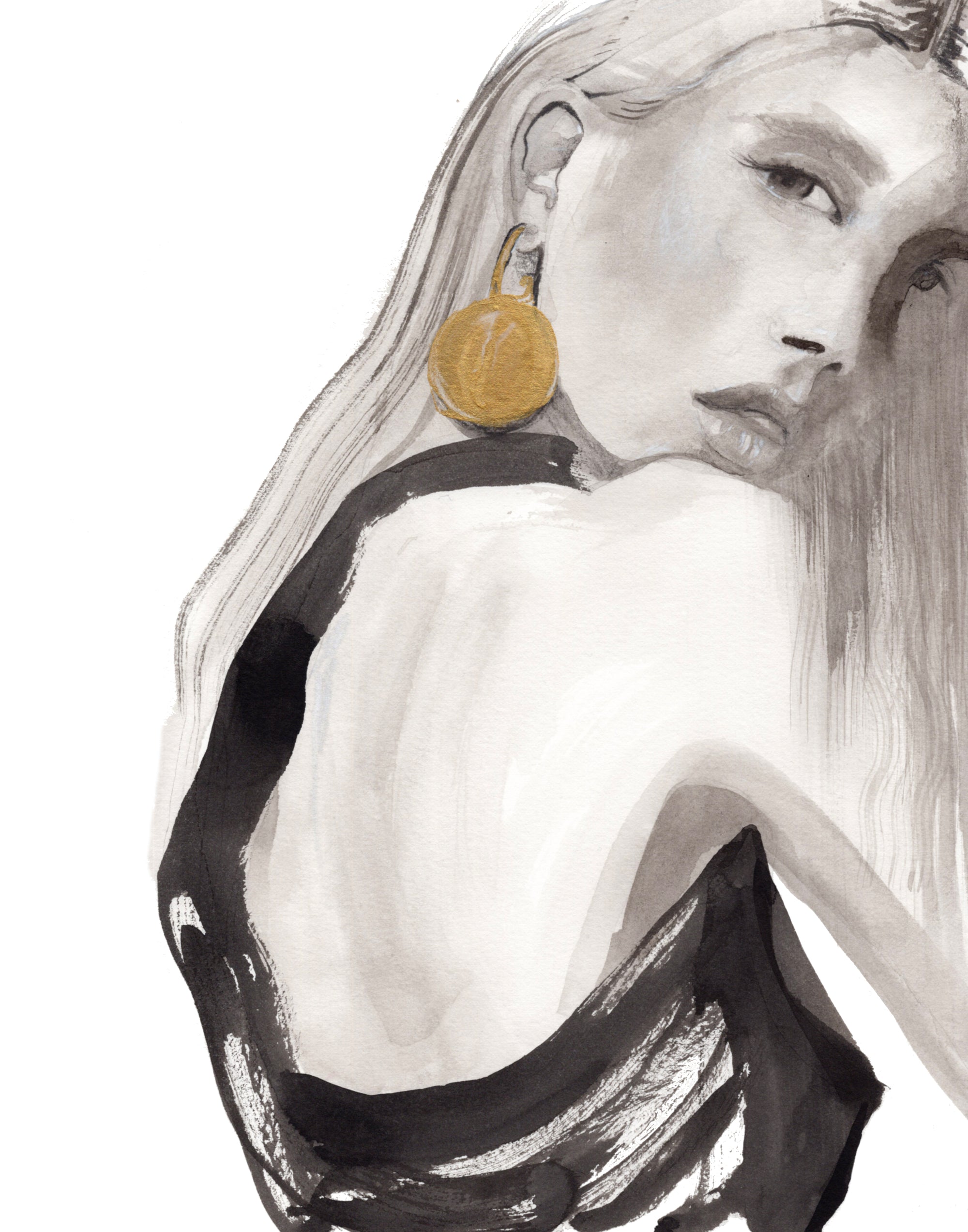 'Girl with a Gold Earring' 9x12in Original Drawing